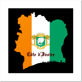 Ivory coast flag & map Posters and Art